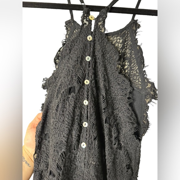 Free People Intimates Black Lace Button Back Mini Dress Size Large - Picture 7 of 10